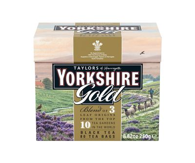 Yorkshire Tea, Gold, Pillow Tea Bags, 80 Count (Pack of 5), Premium Blend, Rich, Smooth, and Satisfying, Classic British Breakfast Blend, Caffeinated, Enjoy Hot or Iced, 80 Teabags