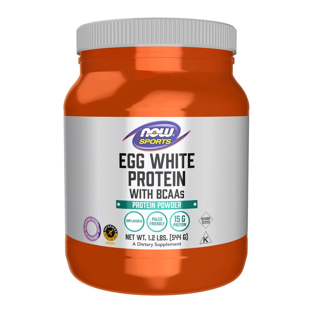 NOW Foods Sports Nutrition, Egg White Protein, 16 g With BCAAs, Unflavored Powder, 1.2-Pound