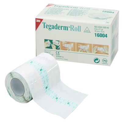 3M Tegaderm Transparent Film Dressing 2 Tab Delivery Roll 4" x 11 Yd 16004, 4 Ct