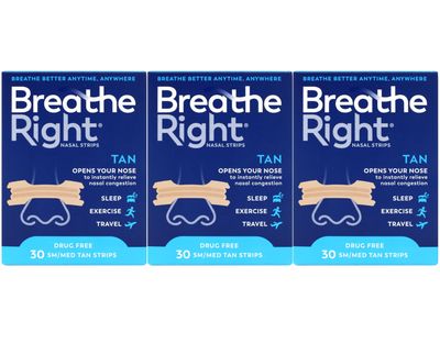 Breathe Right Nasal Strips Original Tan Small/Medium 30 ea (Pack of 3)