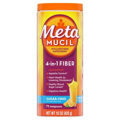 Metamucil 4 in 1 Daily Fiber Supplement Powder, Sugar-Free, Orange Flavor, 72 Teaspoons