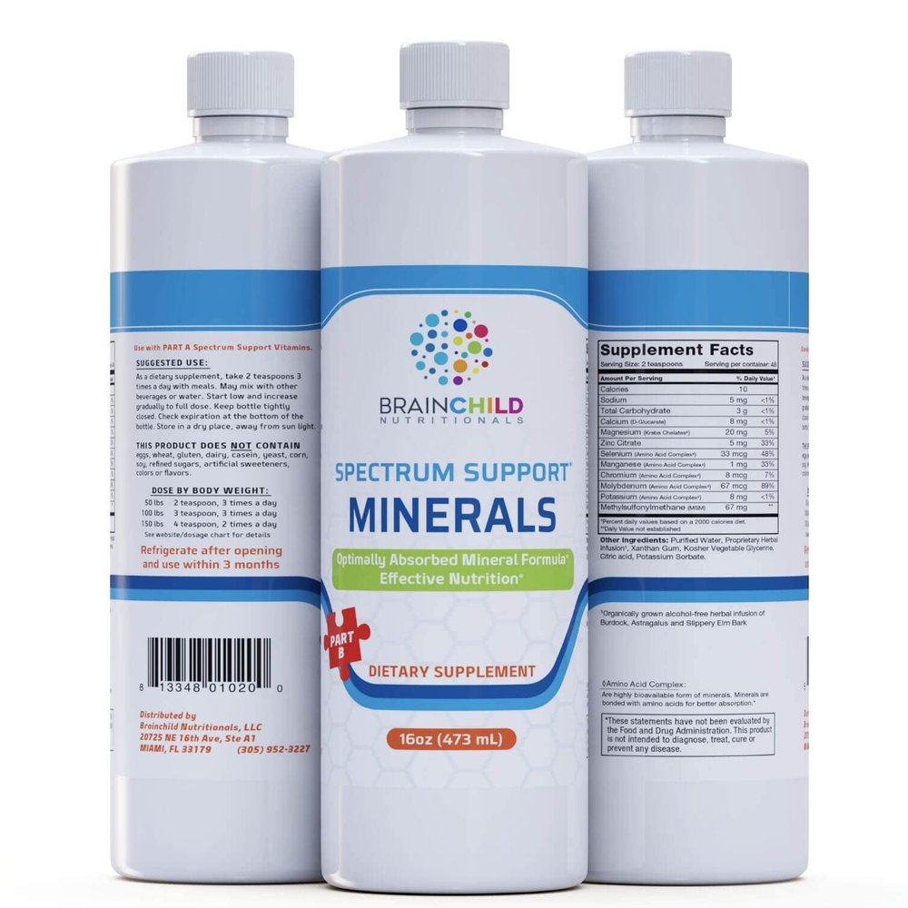 BrainChild Nutritionals Spectrum Support Minerals Liquid Supplement for Autism - Well Absorbed for Kids & Adults on The Spectrum, Ultra-Colloidal Suspension, Casein-Free, Unflavored 16oz