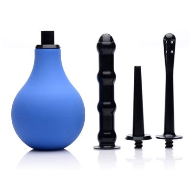 Cleanstream Premium One-Way Valve Enema Set, 3 Interchangeable Tips, 225ml Capacity, Anti Back-Flow, Blue and Black, Reusable Enema Cleaner Kit for Men and Women, Travel Kit