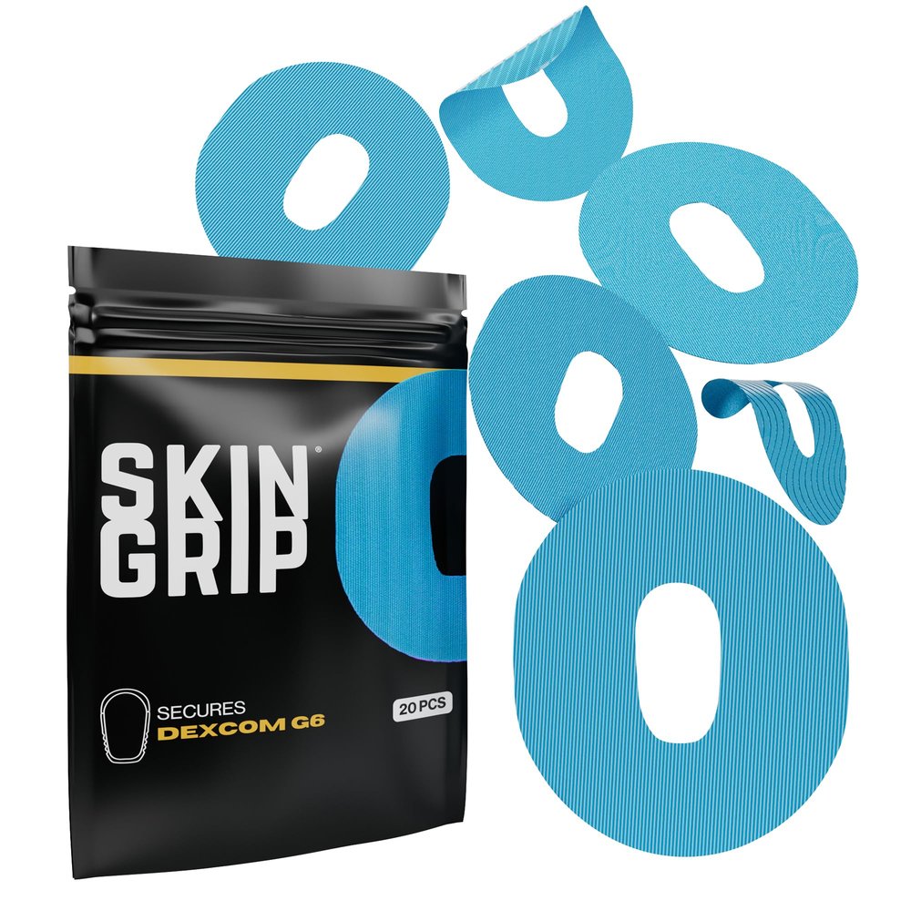 Skin Grip Adhesive Patch Compatible with Dexcom G6 Adhesive Patches Waterproof & Sweatproof with Cutout, Lasts 10-14 Days, Continuous Glucose Monitor Patch, CGM Sensor Cover  20 Pack, Blue