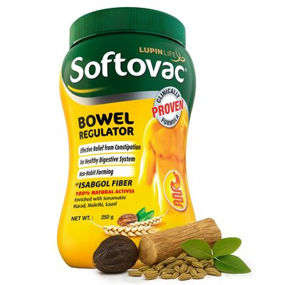 Softovac Bowel Regulator 250g - 100% Natural Actives: High Fiber Formula enriched with Sonamukhi, Harad, Mulethi, Saunf etc.