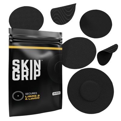 Skin Grip Adhesive Patches for Freestyle Libre 2 & Lingo CGM  Waterproof & Sweatproof for 10-14 Days, Pre-Cut Adhesive Medical Tape, Sensor Cover  20 Pack, Black