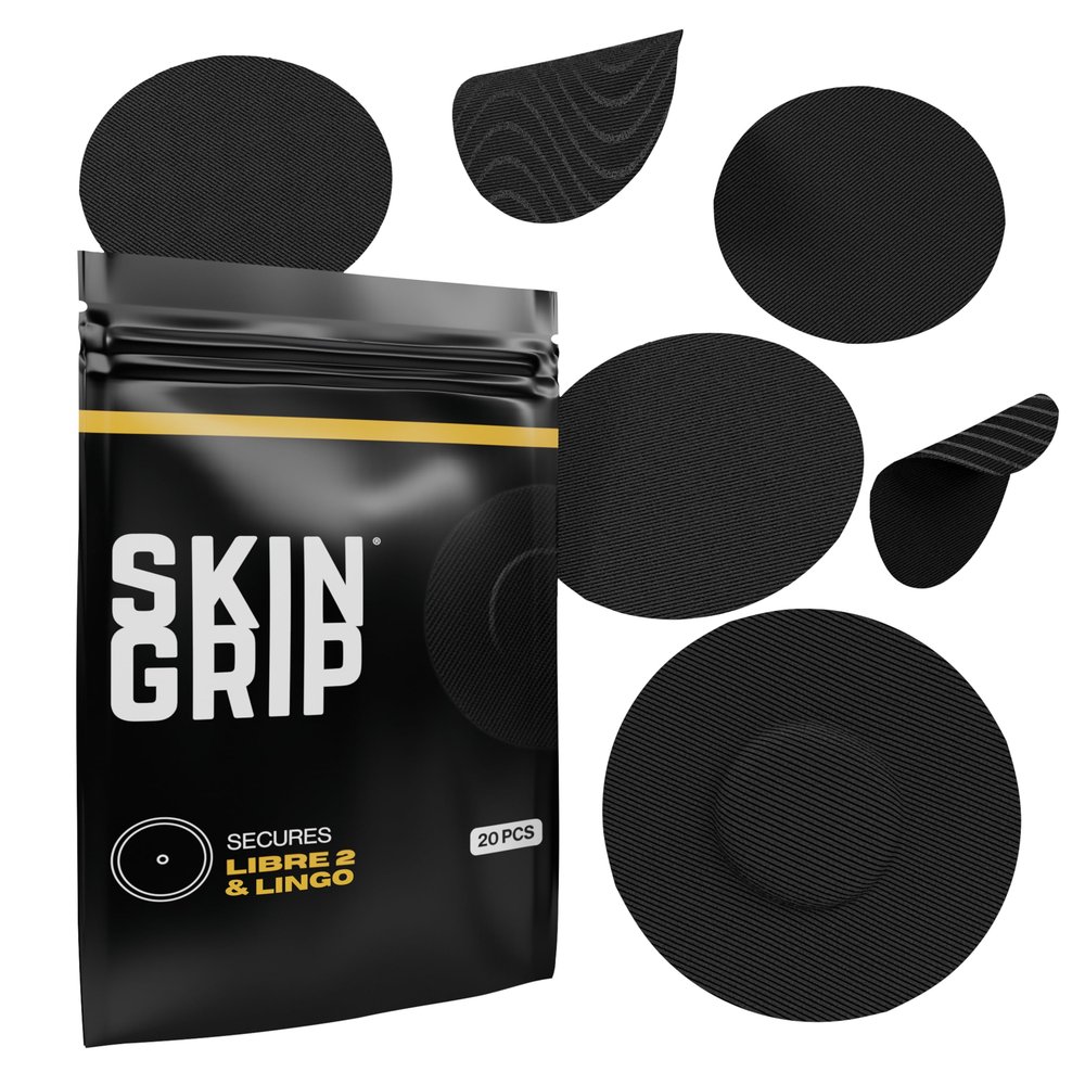 Skin Grip Adhesive Patches for Freestyle Libre 2 & Lingo CGM  Waterproof & Sweatproof for 10-14 Days, Pre-Cut Adhesive Medical Tape, Sensor Cover  20 Pack, Black