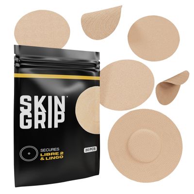 Skin Grip Freestyle Libre 2 Sensor Covers & Lingo CGM  Waterproof and Sweatproof Adhesive for 10-15 Days, Pre-Cut Medical Tape, Continuous Glucose Monitor Patch  20 Pack, Tan