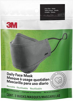 3M Daily Face Mask, Reusable, Washable, Adjustable Ear Loops, Lightweight Cotton Fabric, 3 Pack