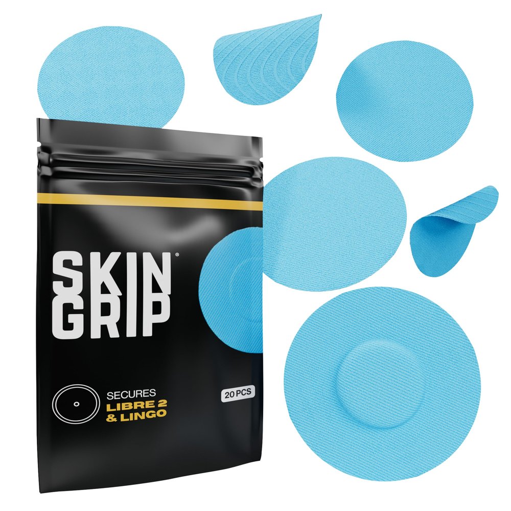 Skin Grip Freestyle Libre 2 Sensor Covers & Lingo CGM  Waterproof and Sweatproof Adhesive for 10-15 Days, Pre-Cut Medical Tape, Continuous Glucose Monitor Patch  20 Pack, Blue
