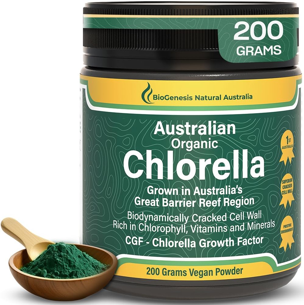 Biogenesis Organic Chlorella Powder 200g | Australian Grown | BioDynamic Cracked Cell Wall | Rich in Chlorophyll, Vitamins & Minerals | Supports Energy & Immunity | Vegan Powder