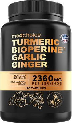 4-in-1 Turmeric and Garlic Supplements with BioPerine  2360mg Turmeric Ginger Root Capsules with Garlic  High Potency Herbal Blend (120 ct)