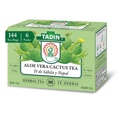 Tadin Aloe Vera Cactus Herbal Tea, Caffeine Free, 24 Tea Bag Per Box, Pack of 6 Boxes Total