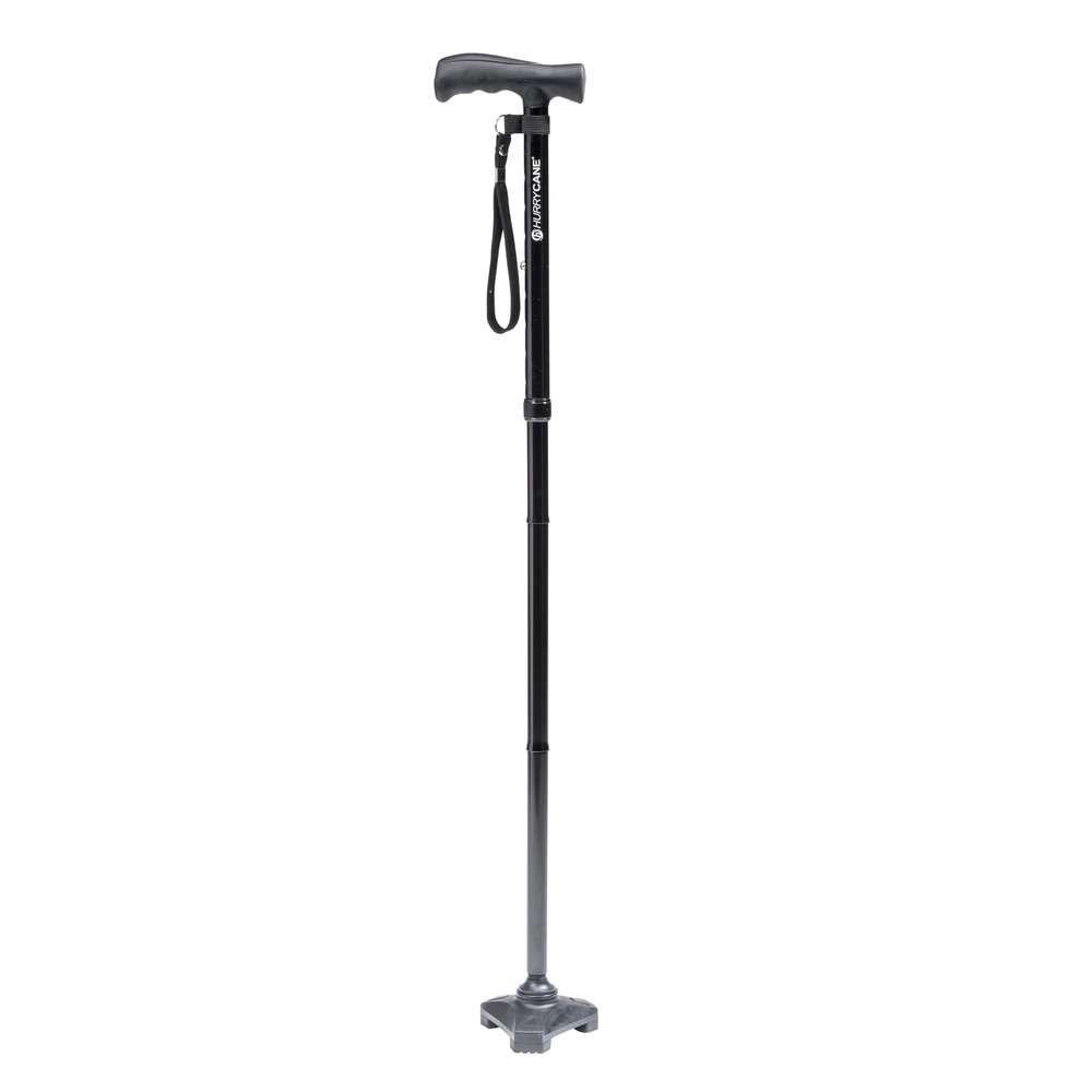 HurryCane Freedom Edition Foldable Walking Cane With T Handle - Enhanced Mobility Support - Patented SteadiGrip Base - Adjustable Height - Lightweight Foldable Design - Black
