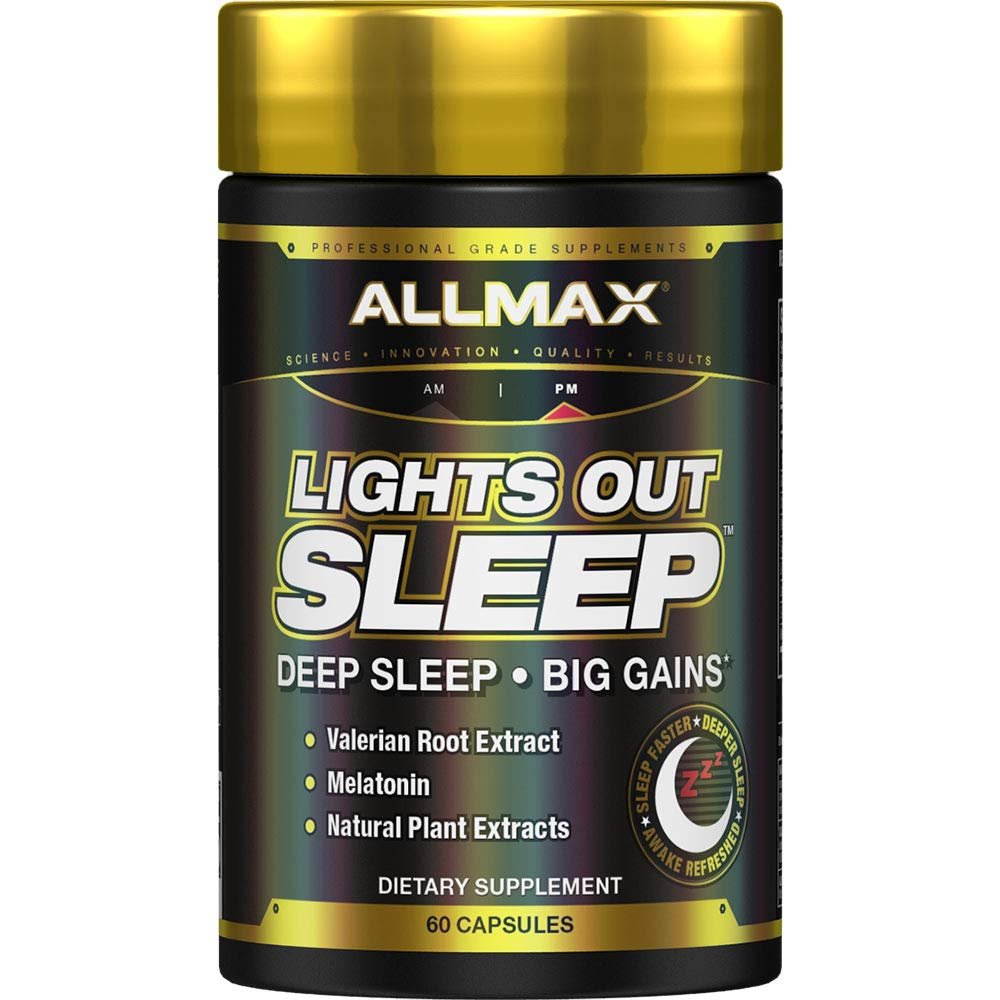 ALLMAX LightS Out Sleep - 60 Capsules - Promotes Rest & Relaxation - with Vitamin B6, L-Theanine, Chamomile & Melatonin - 30 Servings