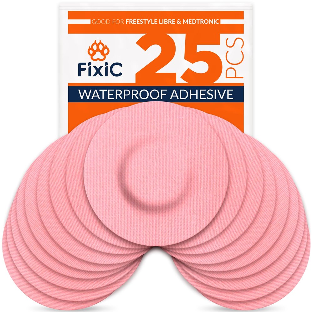 Fixi Adhesive Patches 25 Pack 3 1/2"  Good for Libre 1, 2, 3 & Plus  G7 & Stelo  Guardian  Waterproof Adhesive Patches  Libre Adhesive Covers  Pre-Cut  Best Fixation for Your Sensor! (Pink)