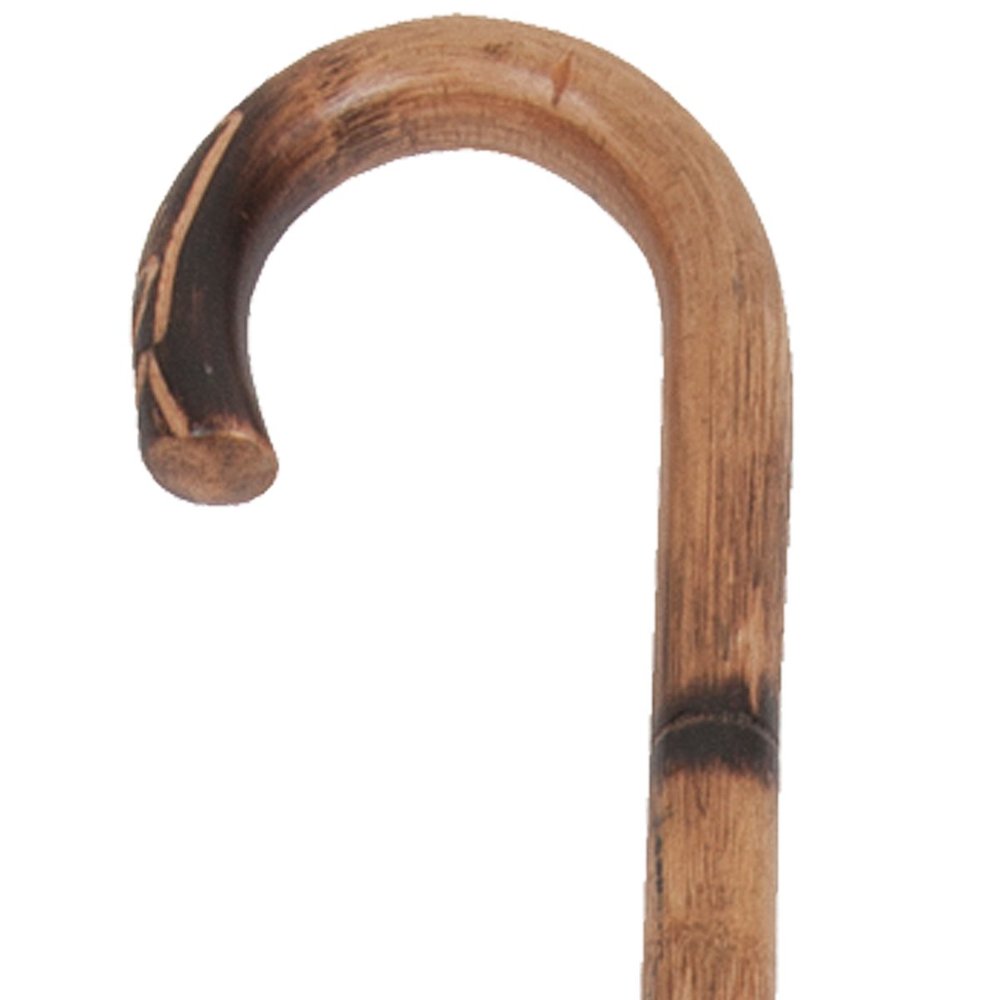 PCP Solid Oak Wood Cane, Round Handle, Crook Style, Walking Aid with Slip Resistant Rubber Grips, Large Grip