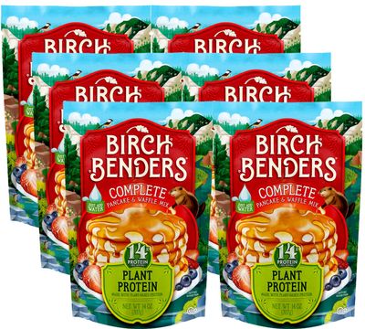 Birch Benders Plant Protein Pancake & Waffle Mix, Vegan, 14g Plant-Based Protein, Just Add Water, 14 oz (Pack of 6)
