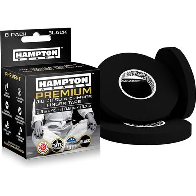 Hampton Adams | As Seen on Shark Tank | Pro Finger Tape (8-Pack) | for BJJ Bouldering Crossfit Weightlift | Non-Slip Extreme Quality No-Fray Climbing Tape | Extended Wear Super Strong Adhesive (Black)